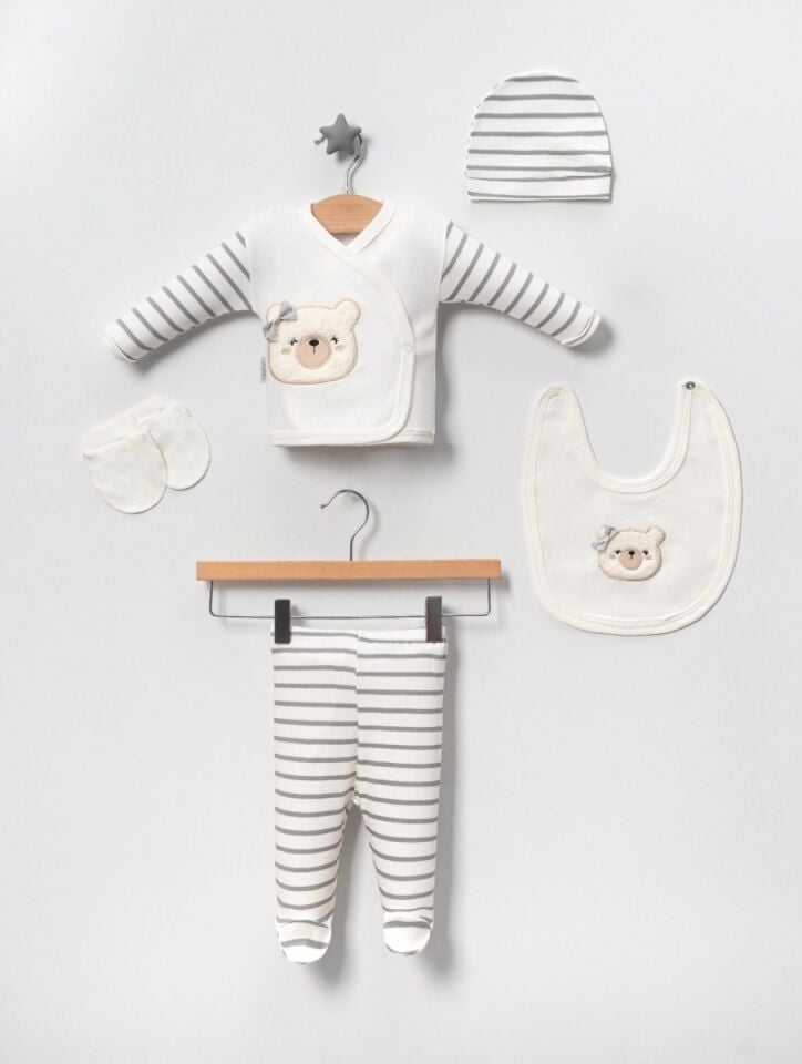 5'Li Ayı Desenli Nakışlı Set