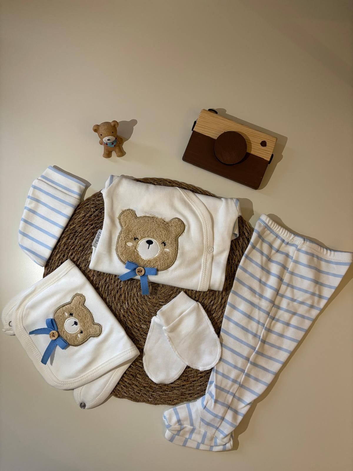 5'Li Ayı Desenli Nakışlı Set