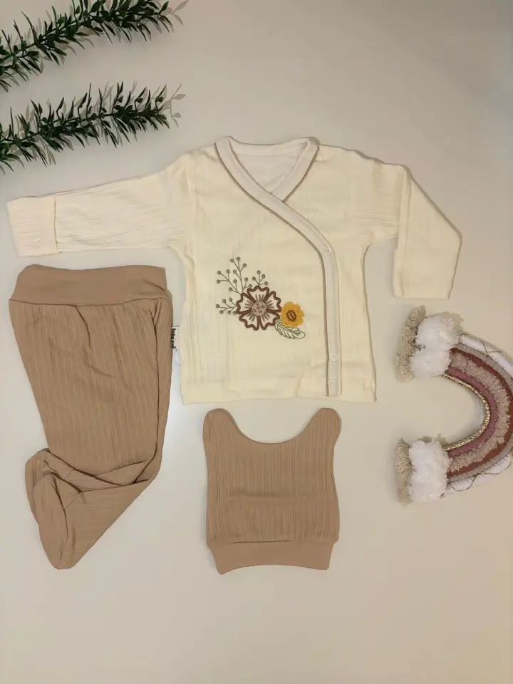 Çiçek Nakışlı 3'Lü Zıbın Takımı