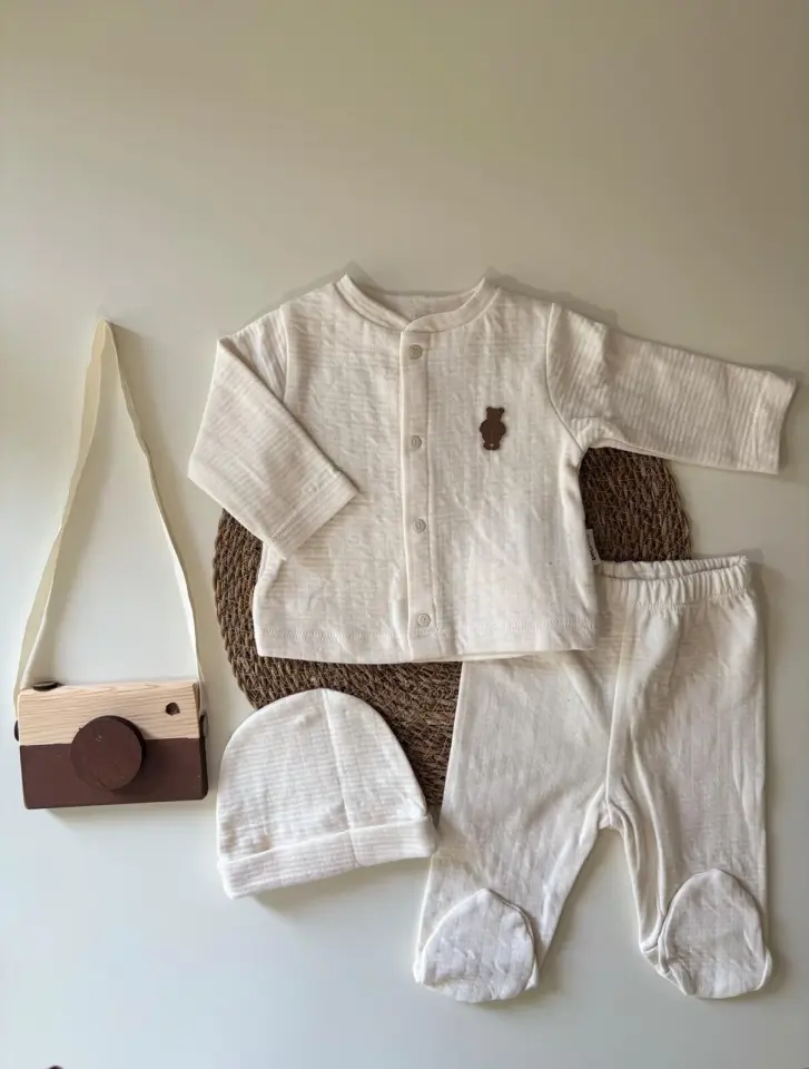 Ayıcık Manşetli 3'Lü Zıbın Takımı