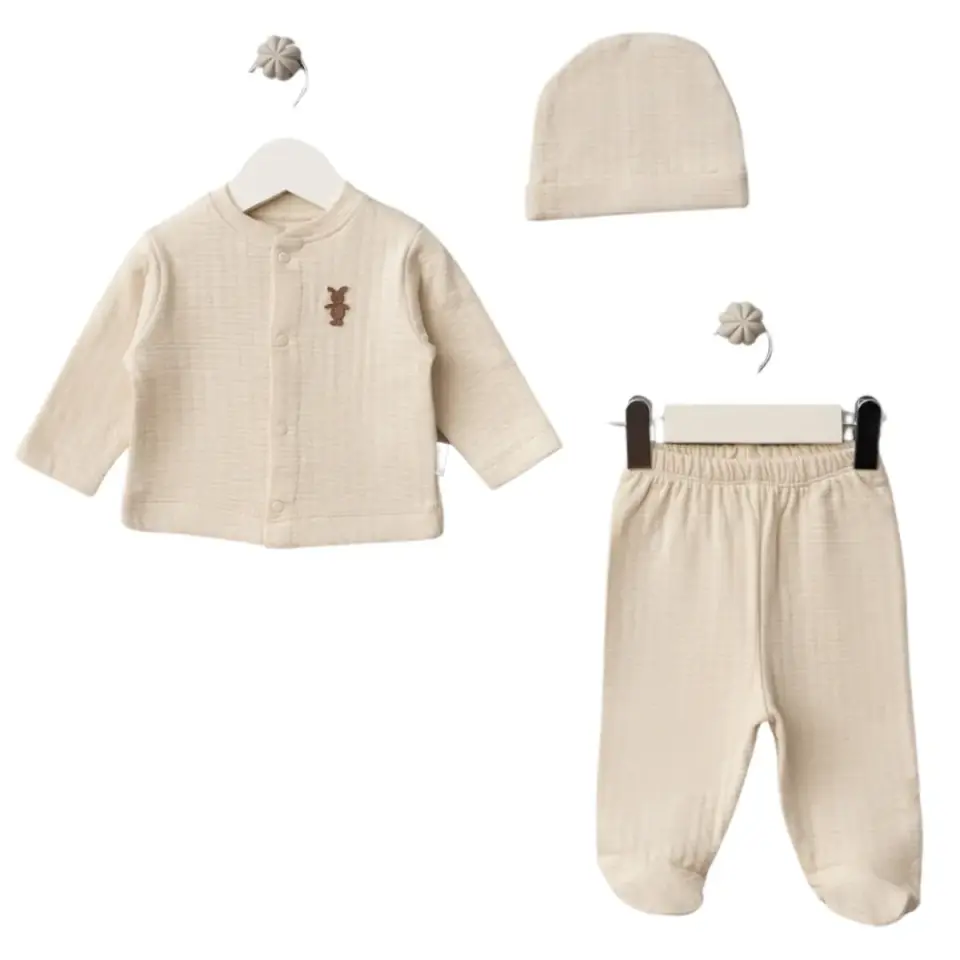 Ayıcık Manşetli 3'Lü Zıbın Takımı