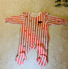 Şeritli Şeftali Desenli Tulum