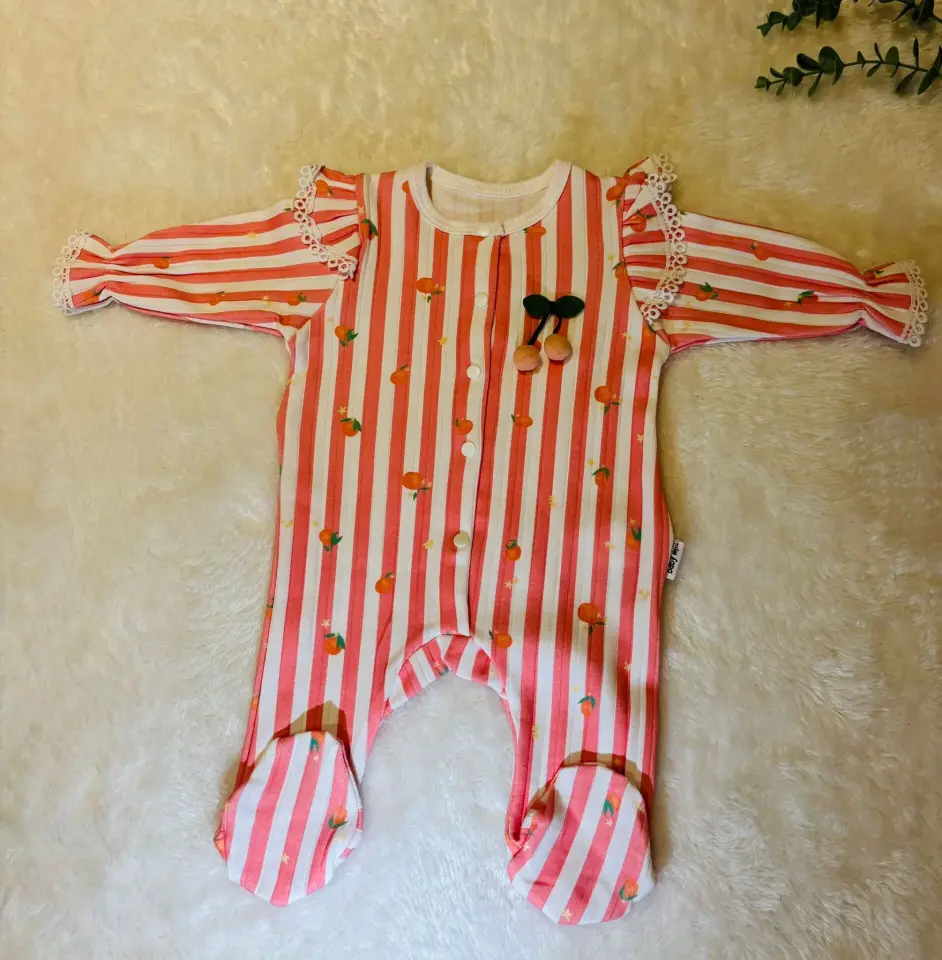 Şeritli Şeftali Desenli Tulum