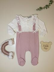 Yakası Güpürlü Fırfır Askılı Tulum