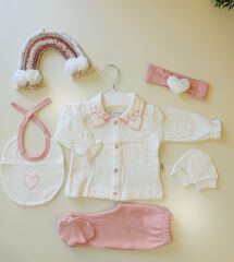 Yakası Kalpli Nakışlı 5'Li Set