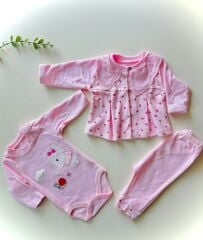 Çiçekli Yaka Detaylı 3'Lü Takım