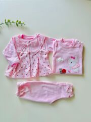 Çiçekli Yaka Detaylı 3'Lü Takım