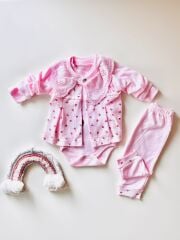 Çiçekli Yaka Detaylı 3'Lü Takım