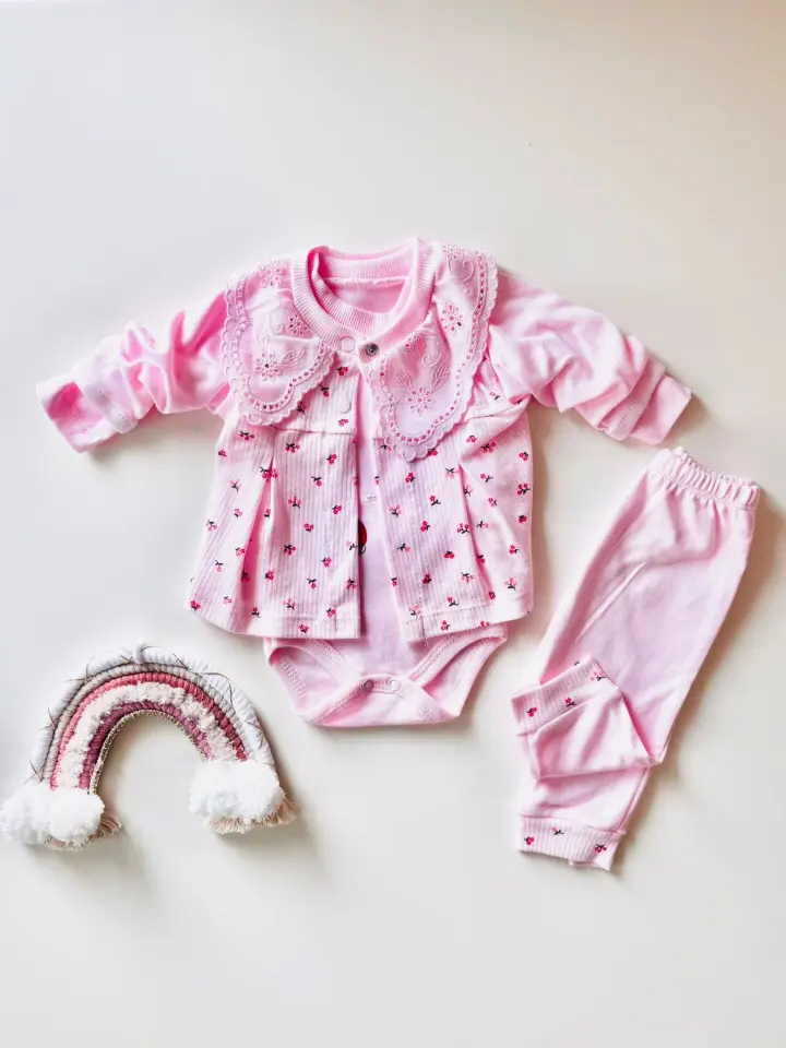 Çiçekli Yaka Detaylı 3'Lü Takım