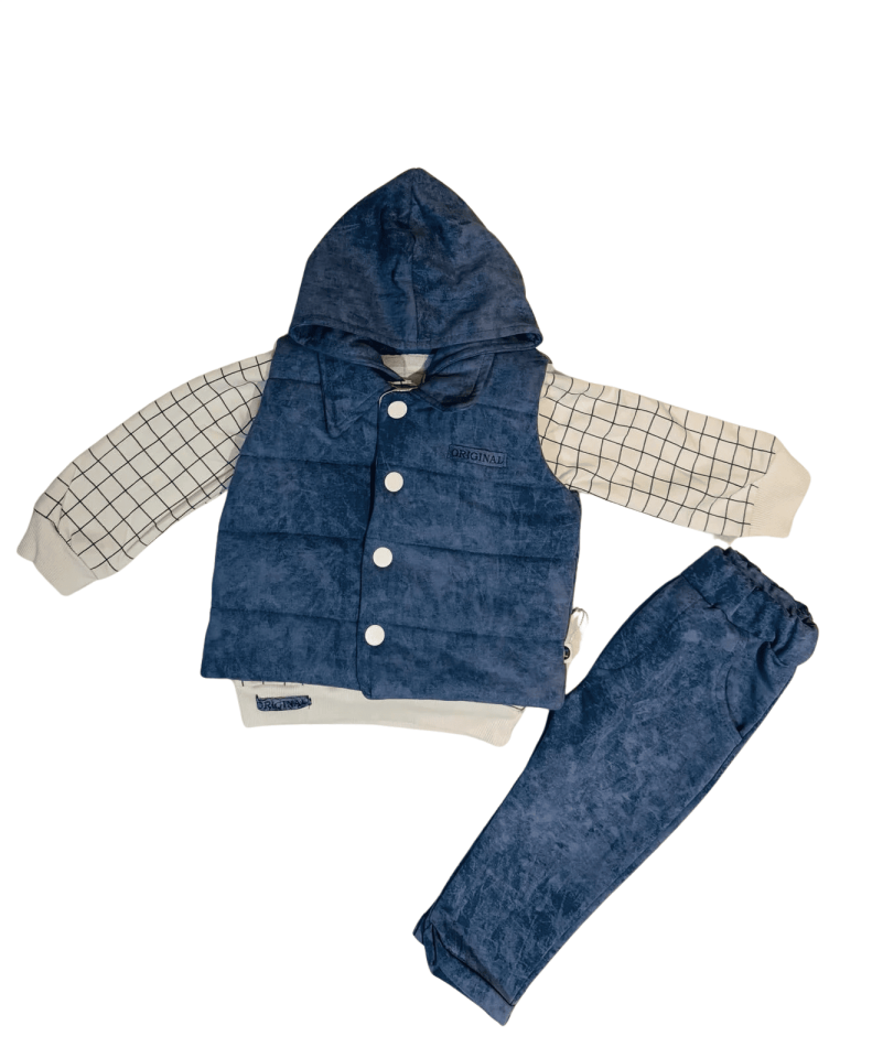 Çizgil Kare Desenli Yelekli Takım