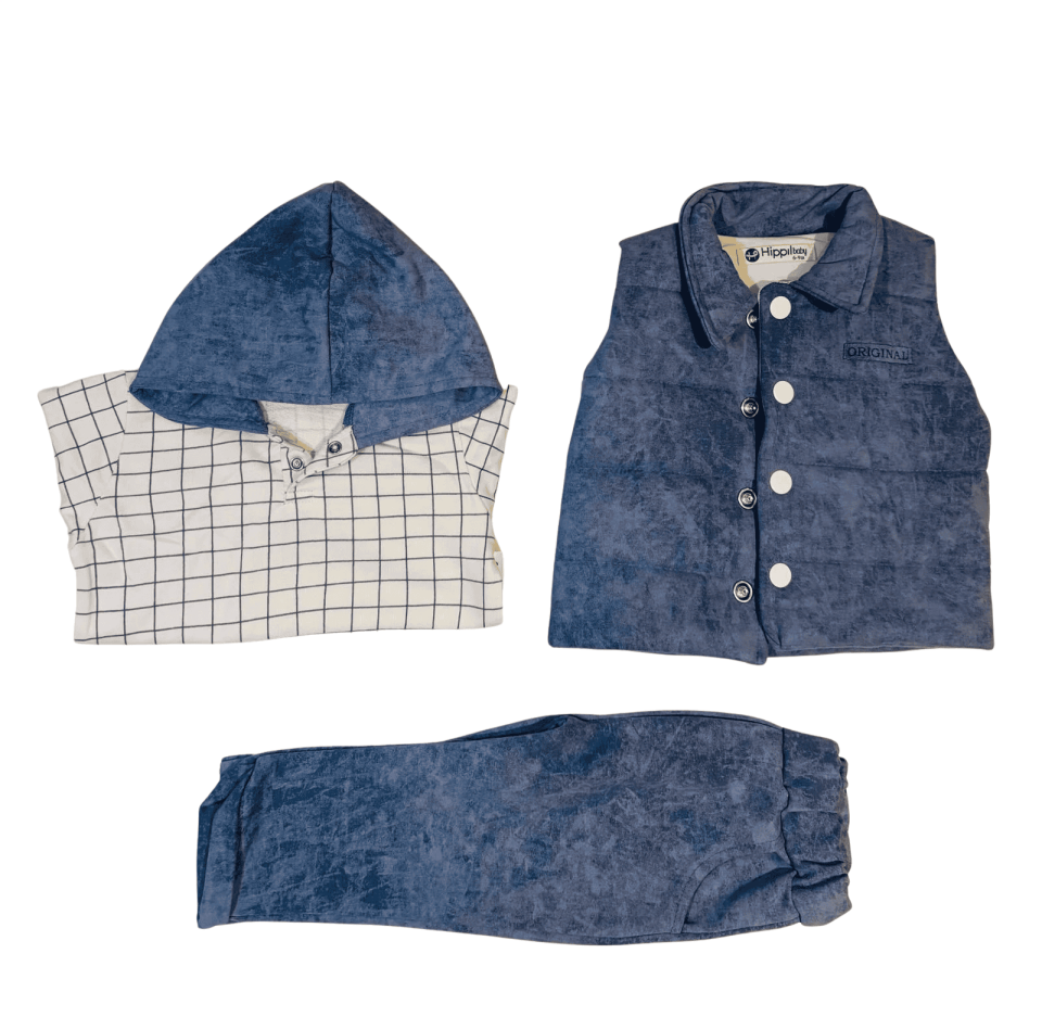 Çizgil Kare Desenli Yelekli Takım