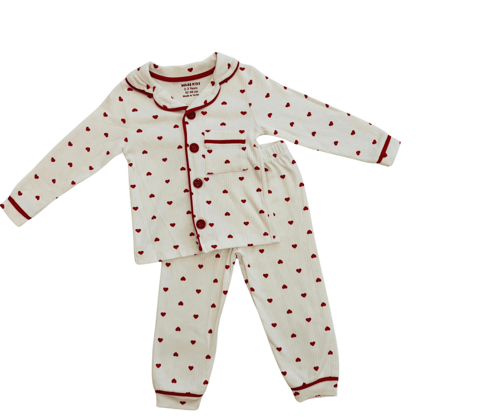 Kız Çocuk Kalp Desenli 2’li Pijama Takımı