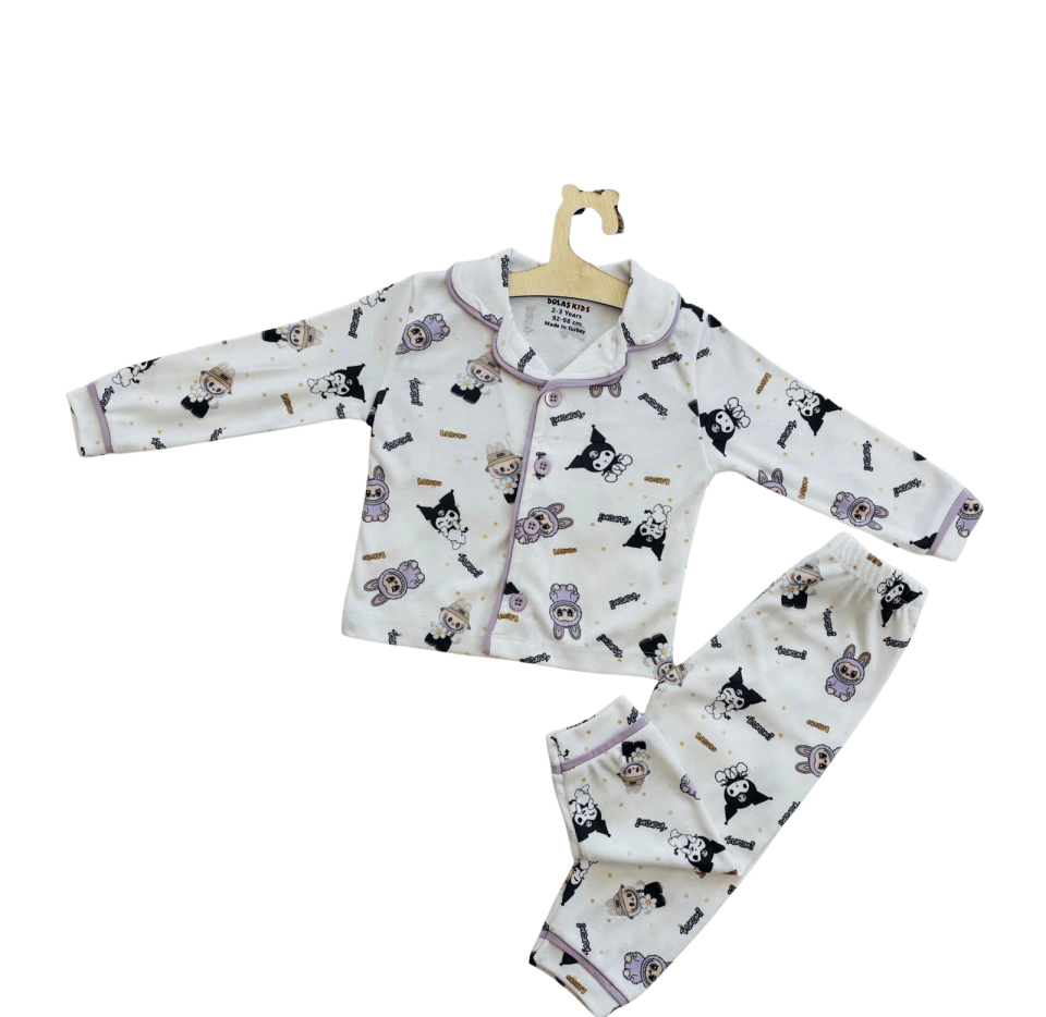 Kız Çocuk Sevimli Karakter Desenli  Kollu 2’li Pijama Takımı