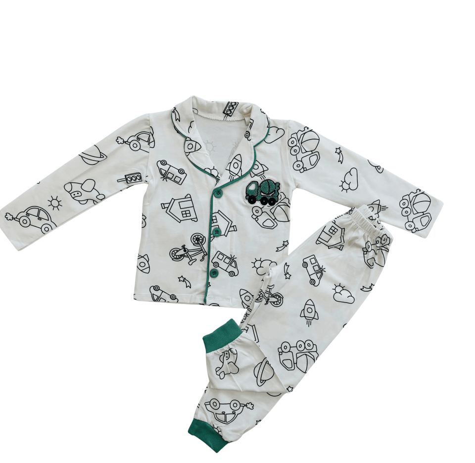 Erkek Çocuk Araç Desenli Uzun Kollu 2’li Pijama Takımı