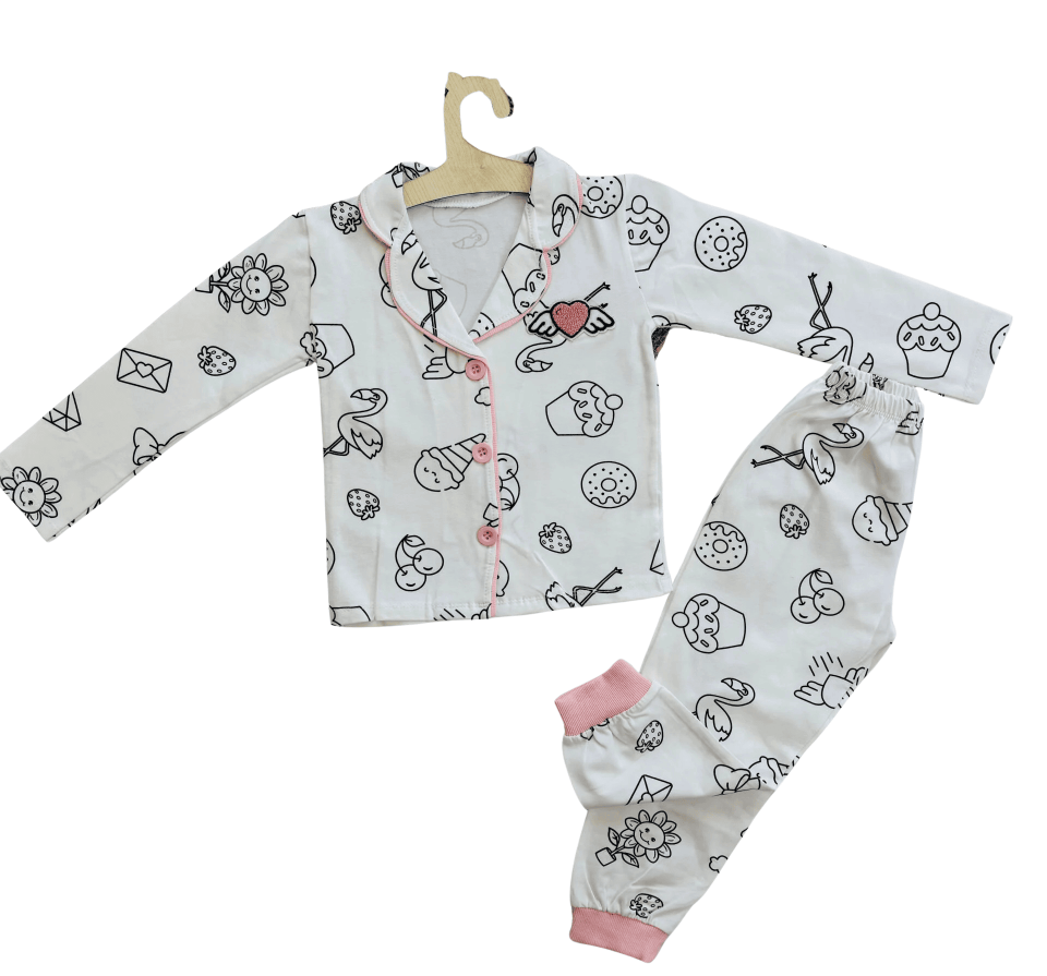 Kız Çocuk Çizimli Desenli Uzun Kollu 2’li Pijama Takımı
