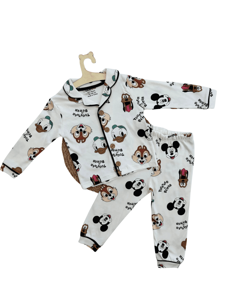Çocuk Mickey Donald Desenli Uzun Kollu 2’li Pijama Takımı