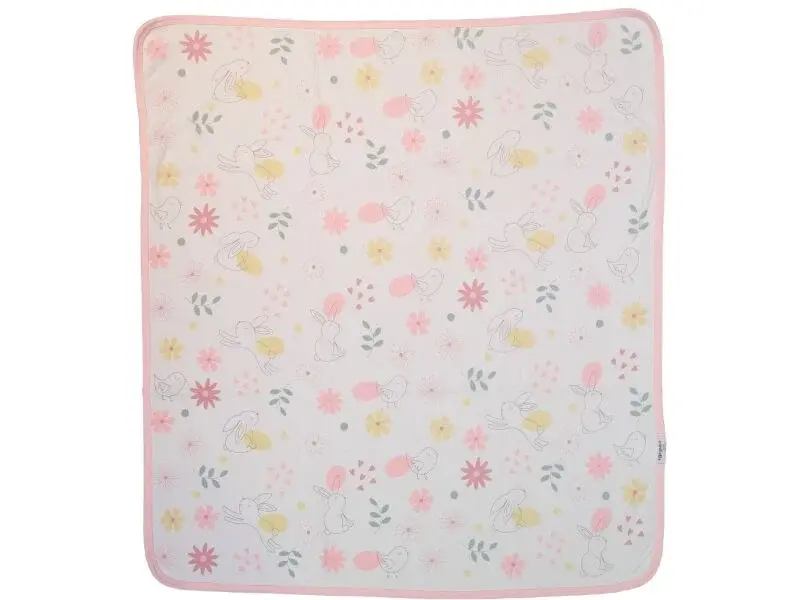 Tavşan ve Çiçek Desenli Penye Bebek Battaniyesi
