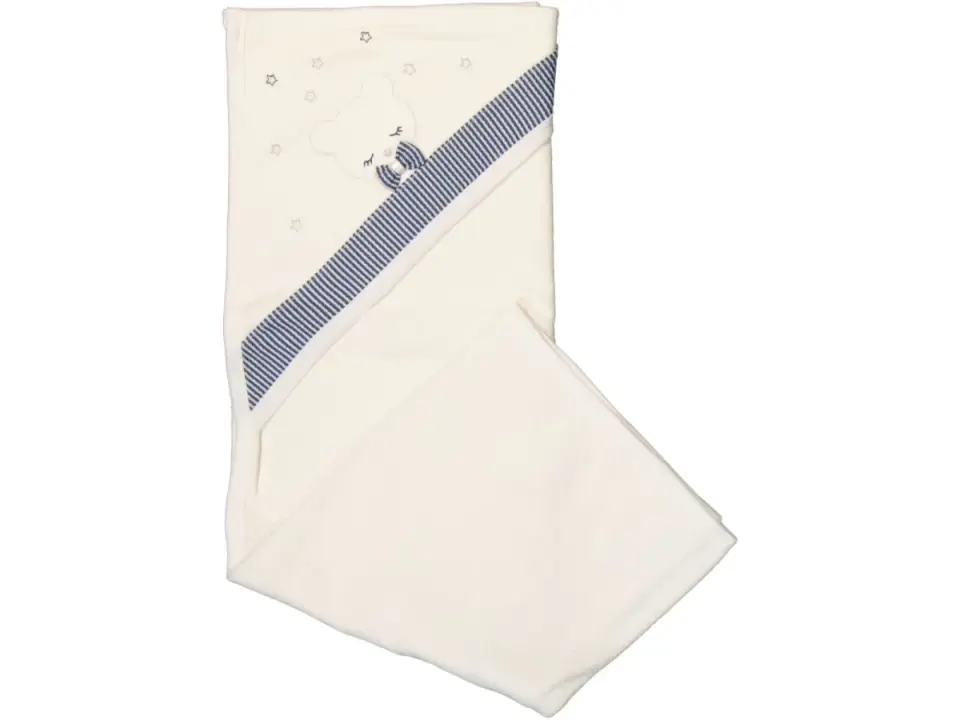 Ayıcık Nakışlı Çizgili Detaylı Kapüşonlu Bebek Havlusu