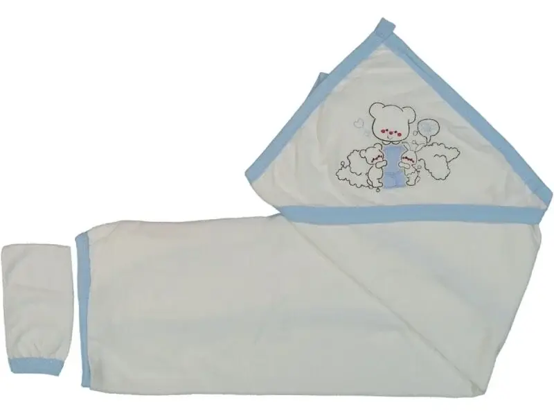 Ayı ve Kuzu Nakışlı Kapüşonlu Bebek Havlusu