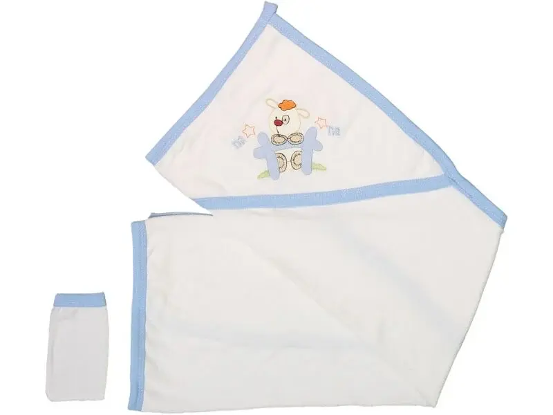 Uçak Nakışlı Mavi Kapüşonlu Bebek Havlusu