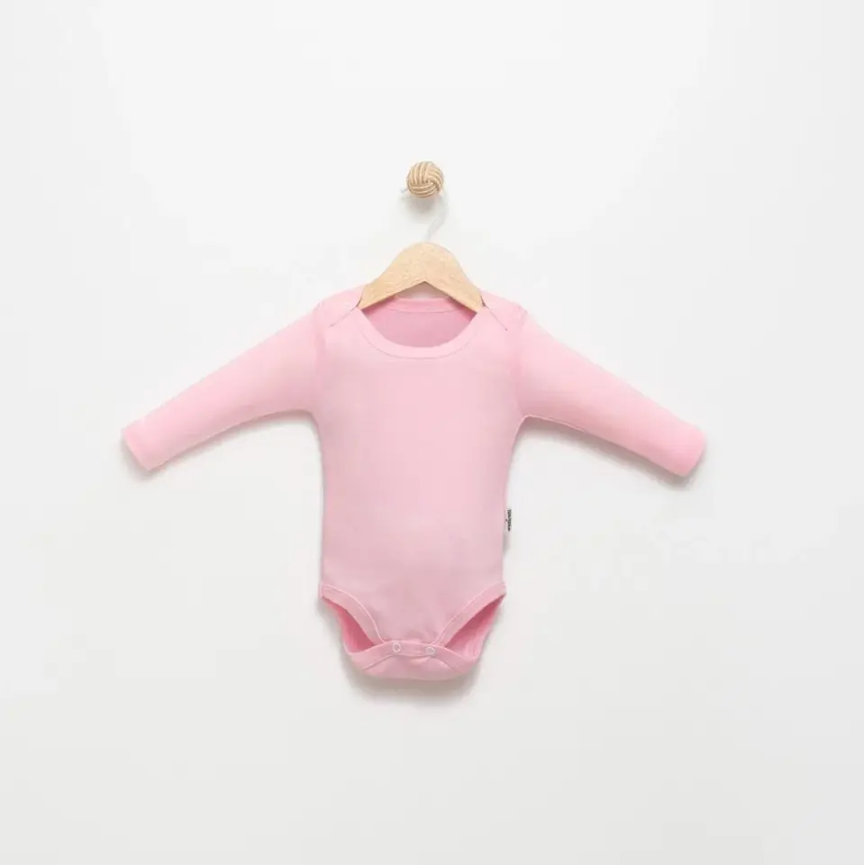 Pembe Uzun Kollu Çıtçıtlı Bebek Body