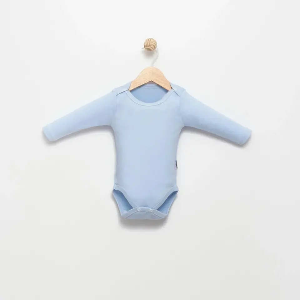 Mavi Uzun Kollu Çıtçıtlı Bebek Body