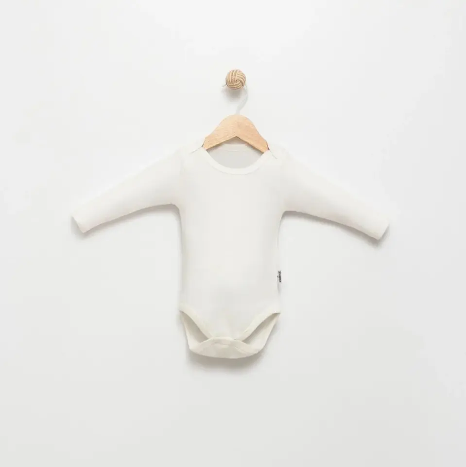 Ekru Uzun Kollu Çıtçıtlı Bebek Body