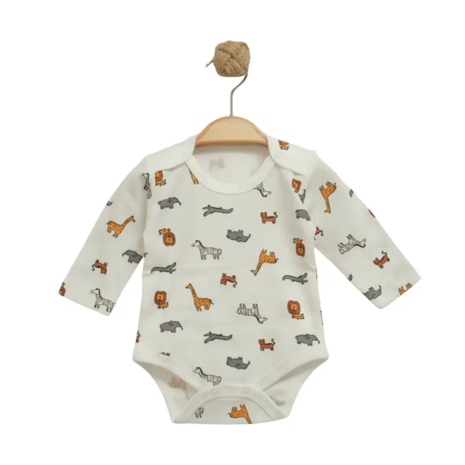 Hayvanlar Alemi Desenli Uzun Kol Bebek Body