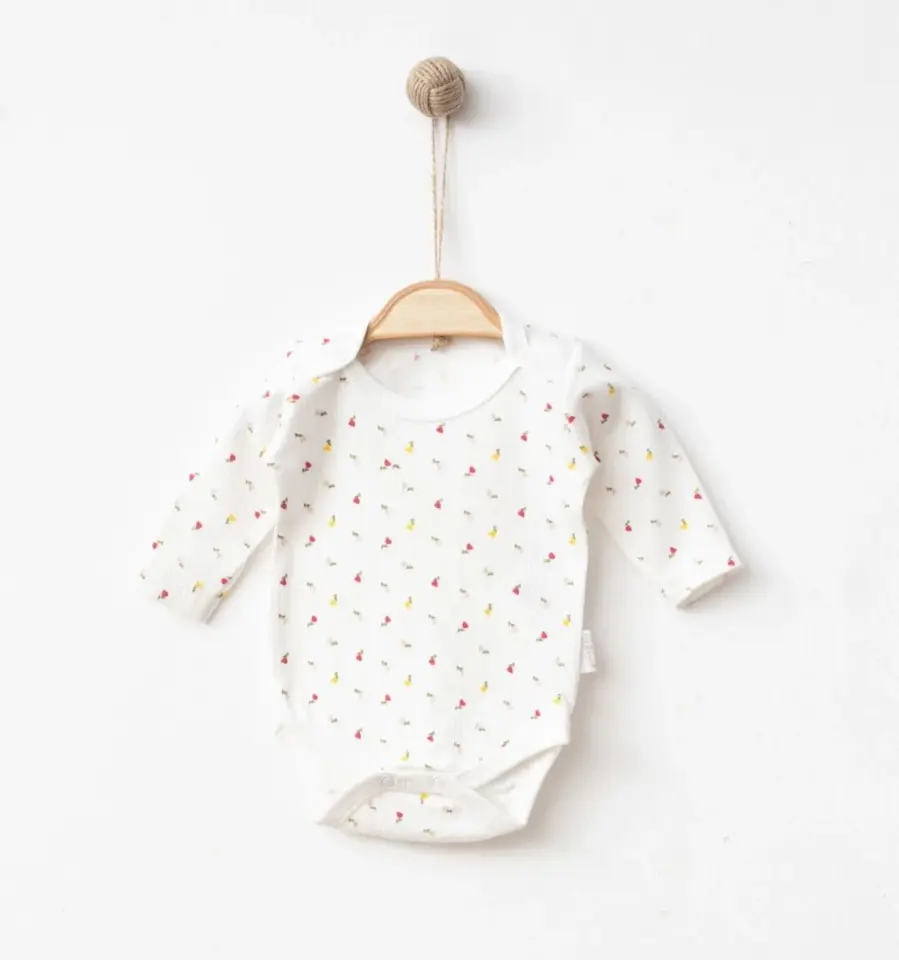 Küçük Lale Baskılı Uzun Kollu Çıtçıtlı Bebek Body