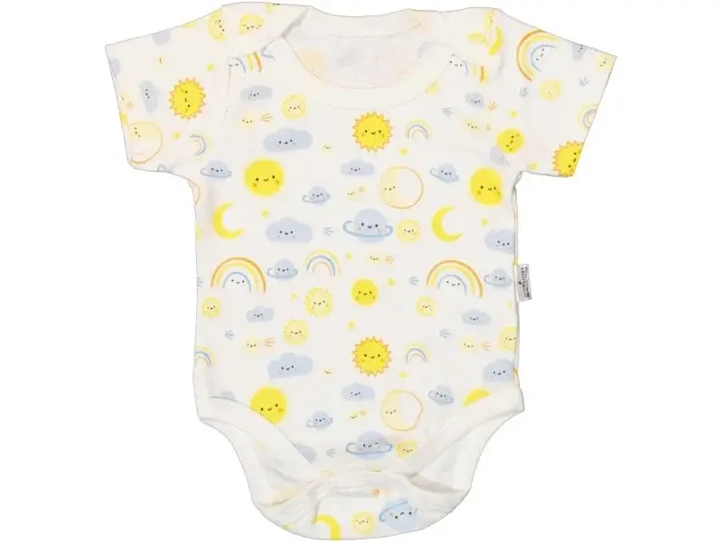 Gökyüzü Desenli Yarım Kol Çıtçıtlı Bebek Body