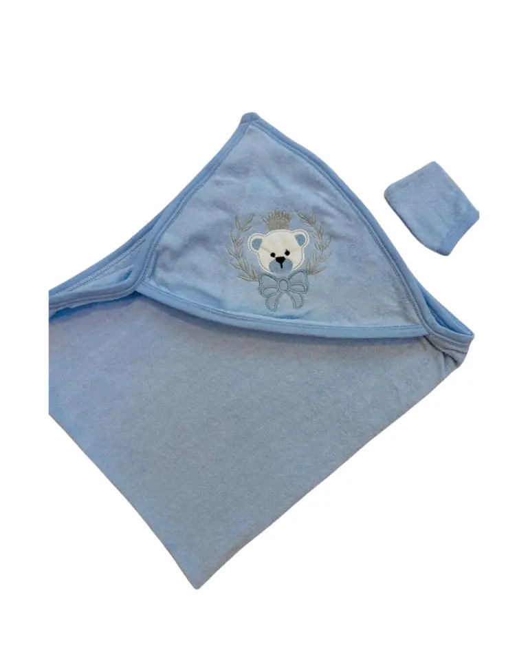 Nakışlı Kapüşonlu Bebek Bornoz Havlu