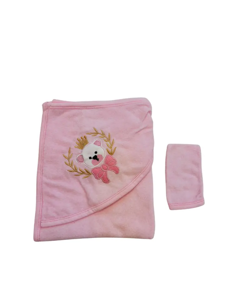 Nakışlı Kapüşonlu Bebek Bornoz Havlu