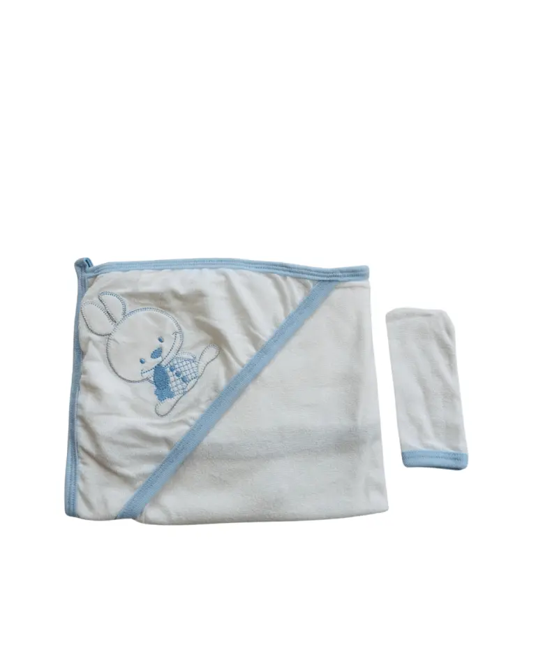 Tavşan Nakışlı Kapüşonlu Bebek Havlu Seti