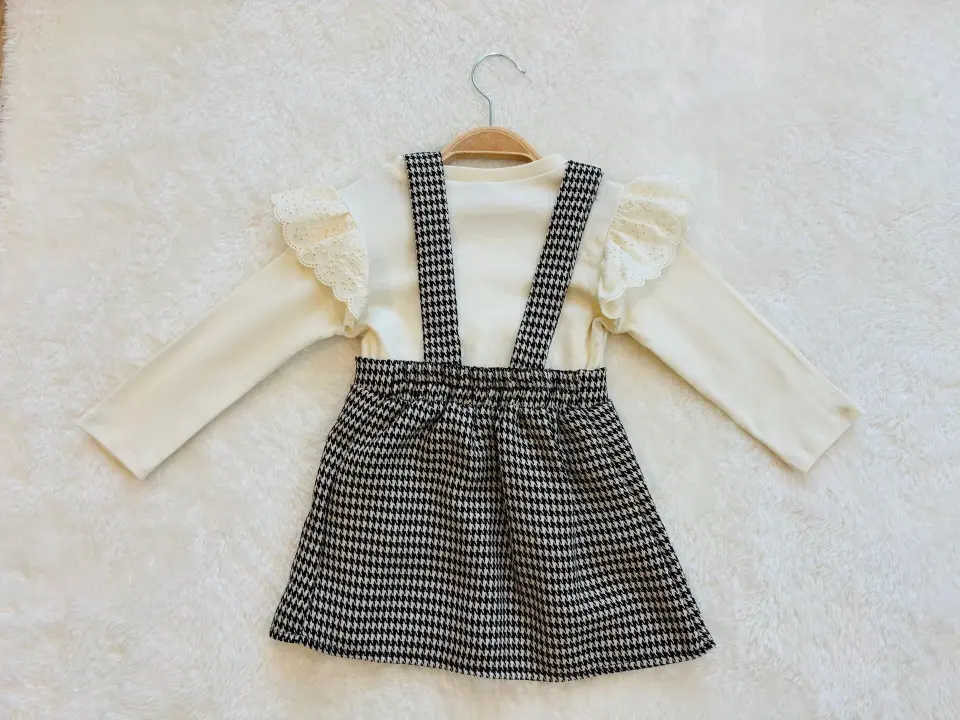Ekose Askılı Kız Çocuk Elbise Takımı