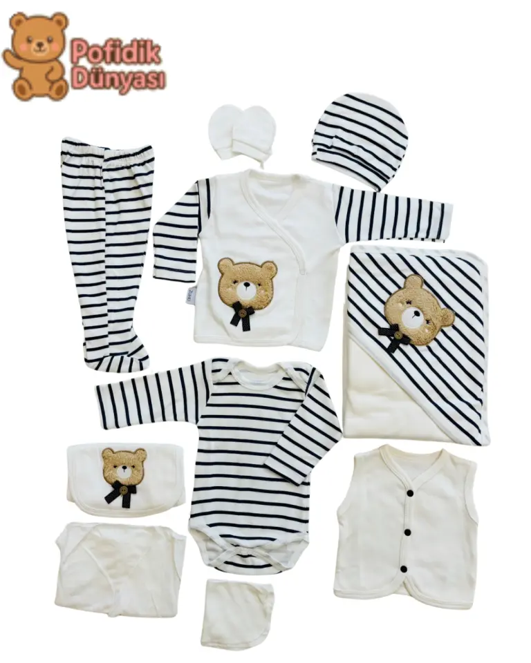 Çizgili Ayıcık Nakışlı 10’lu Hastane Çıkışı Seti