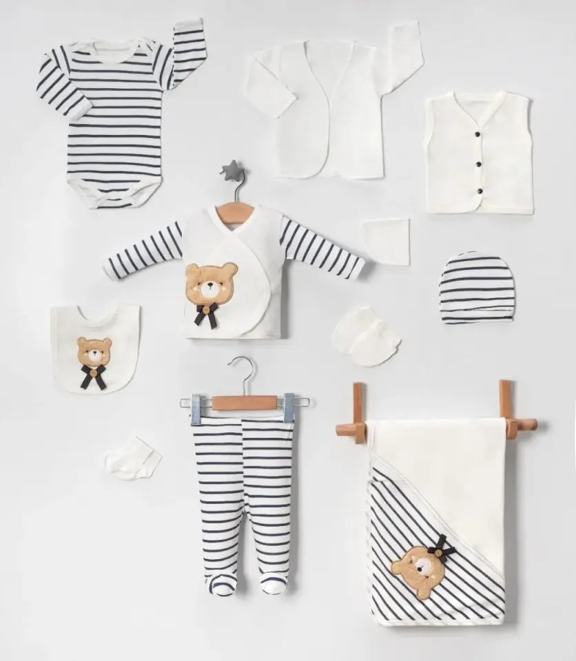 Çizgili Ayıcık Nakışlı 10’lu Hastane Çıkışı Seti