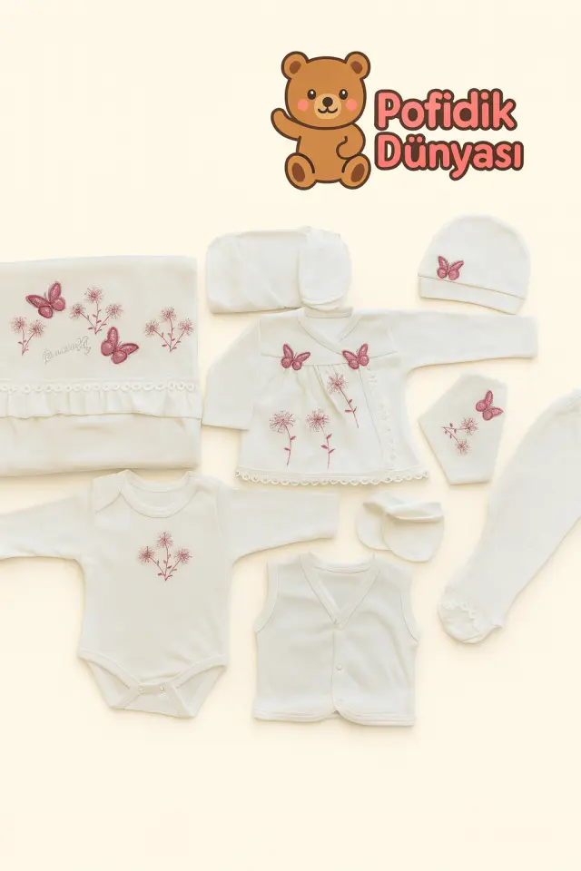 Kelebek Nakışlı 10’lu Yenidoğan Hastane Çıkışı Seti