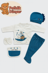 Erkek Bebek Dinazor Desenli 5’li Hastane Çıkışı Seti
